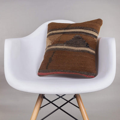 Geometric Brown Kilim Pillow Cover 16x16 4664 - kilimpillowstore
 - 1