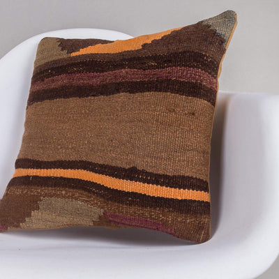 Geometric Brown Kilim Pillow Cover 16x16 4668 - kilimpillowstore
 - 2