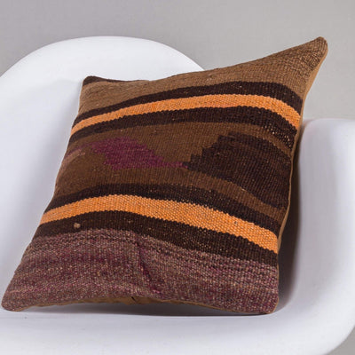 Geometric Brown Kilim Pillow Cover 16x16 4676 - kilimpillowstore
 - 2