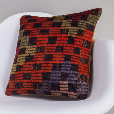 Geometric Multi Color Kilim Pillow Cover 16x16 4633 - kilimpillowstore
 - 2