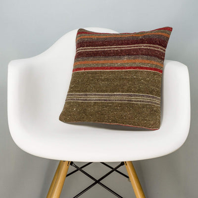 Striped Brown Kilim Pillow Cover 16x16 2799 - kilimpillowstore
 - 1