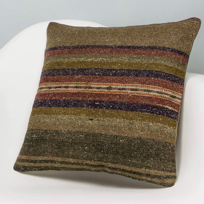 Striped Brown Kilim Pillow Cover 16x16 2820 - kilimpillowstore
 - 2