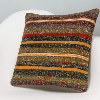 Striped Brown Kilim Pillow Cover 16x16 2822 - kilimpillowstore
 - 2