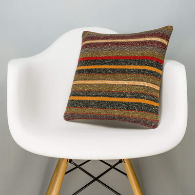 Striped Brown Kilim Pillow Cover 16x16 2822 - kilimpillowstore
 - 1