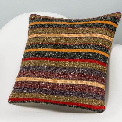 Striped Brown Kilim Pillow Cover 16x16 2834 - kilimpillowstore
 - 2