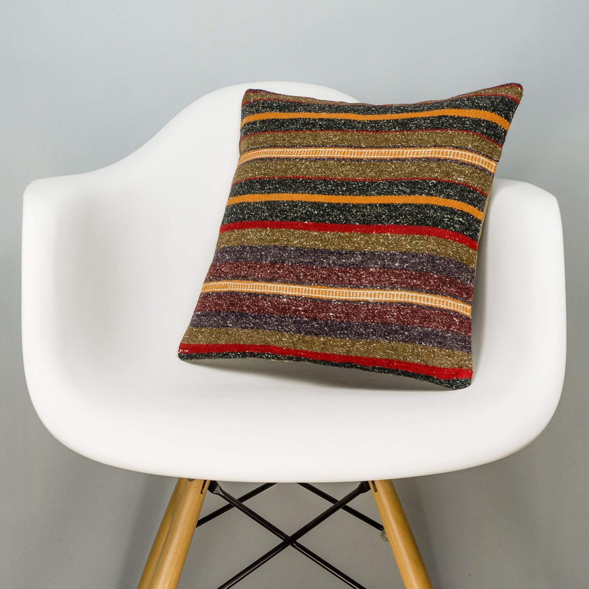 Striped Brown Kilim Pillow Cover 16x16 2834 - kilimpillowstore
 - 1