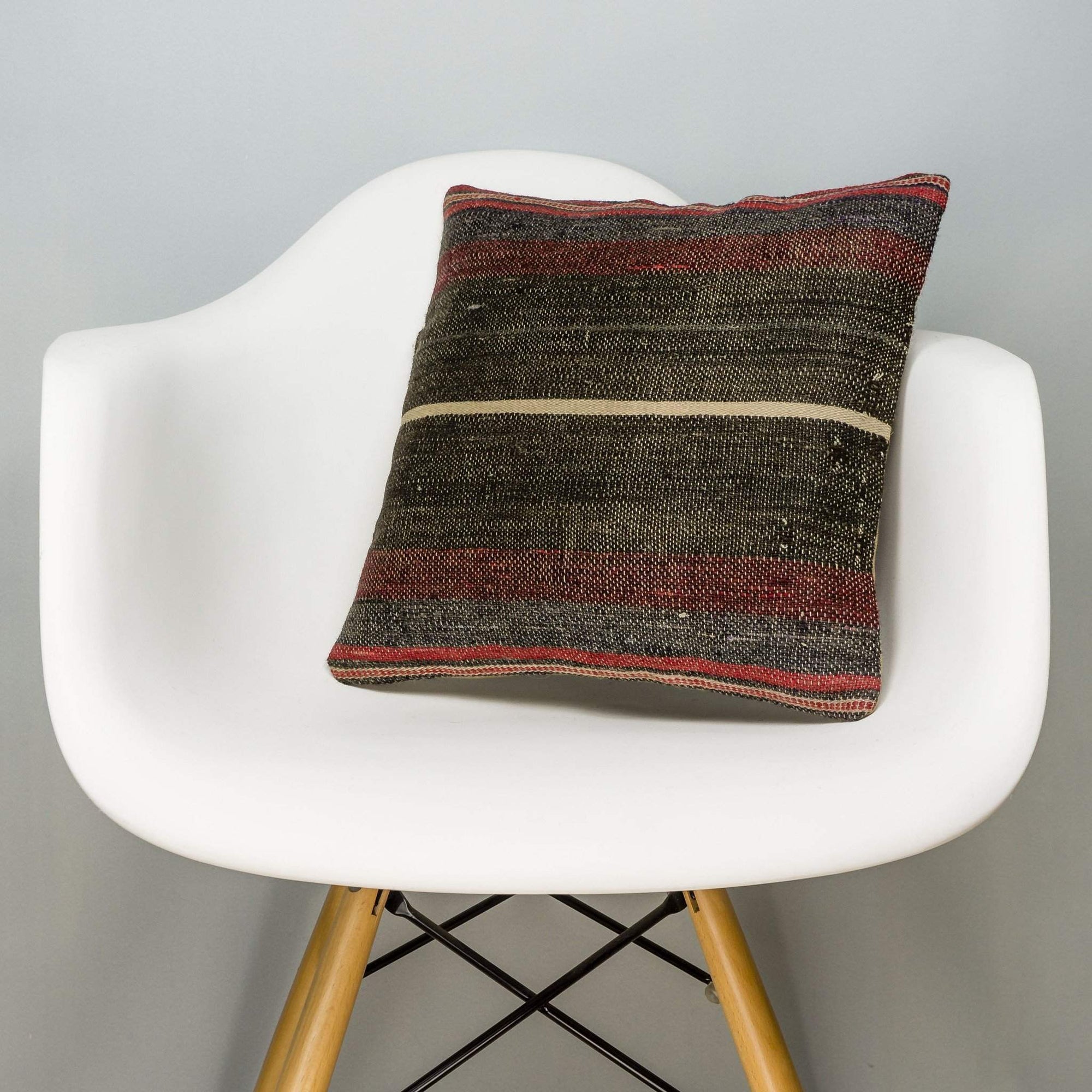 Striped Brown Kilim Pillow Cover 16x16 2855 - kilimpillowstore
 - 1