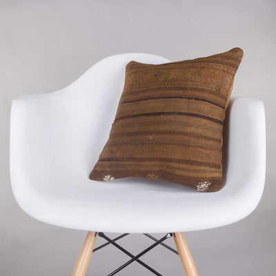 Striped Brown Kilim Pillow Cover 16x16 5320 - kilimpillowstore
 - 1