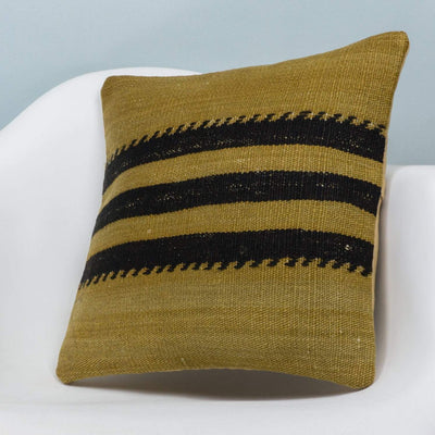 Striped Green Kilim Pillow Cover 16x16 3631 - kilimpillowstore
 - 2