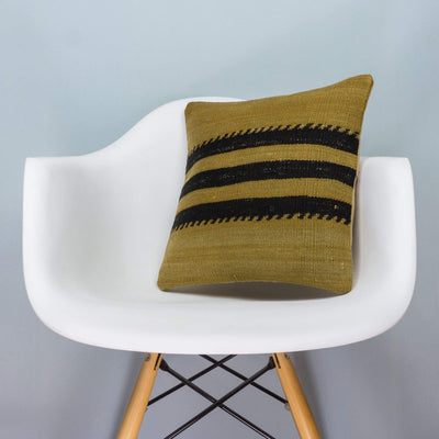 Striped Green Kilim Pillow Cover 16x16 3631 - kilimpillowstore
 - 1