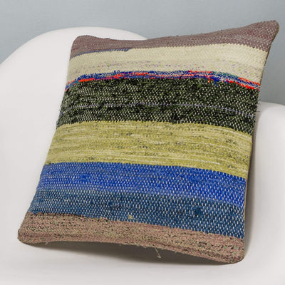 Striped Multi Color Kilim Pillow Cover 16x16 3070 - kilimpillowstore
 - 2
