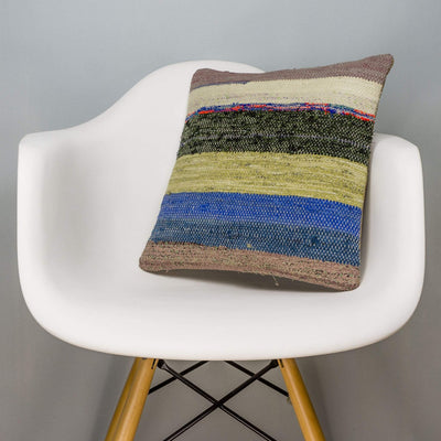 Striped Multi Color Kilim Pillow Cover 16x16 3070 - kilimpillowstore
 - 1