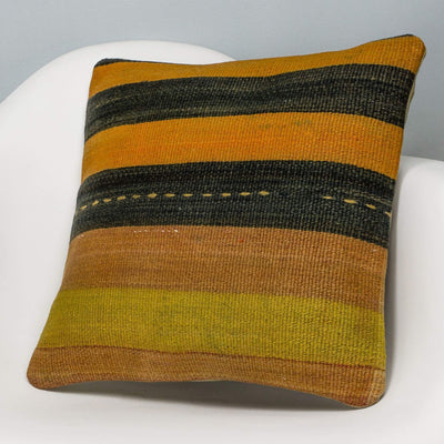 Striped Multi Color Kilim Pillow Cover 16x16 3228 - kilimpillowstore
 - 2