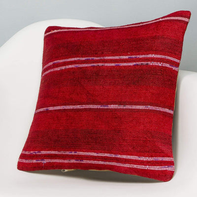 Striped Red Kilim Pillow Cover 16x16 2874 - kilimpillowstore
 - 2