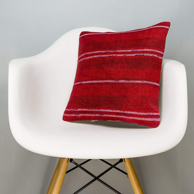 Striped Red Kilim Pillow Cover 16x16 2874 - kilimpillowstore
 - 1